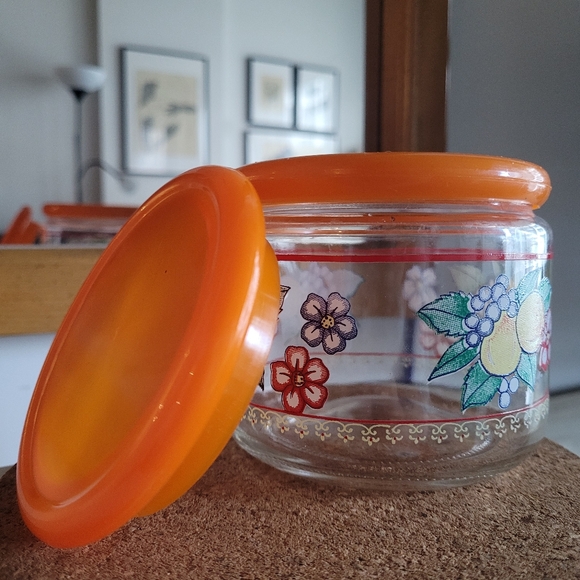 Vintage KIG Glass Storage Container with Orange Plastic Lid - Picture 2 of 3